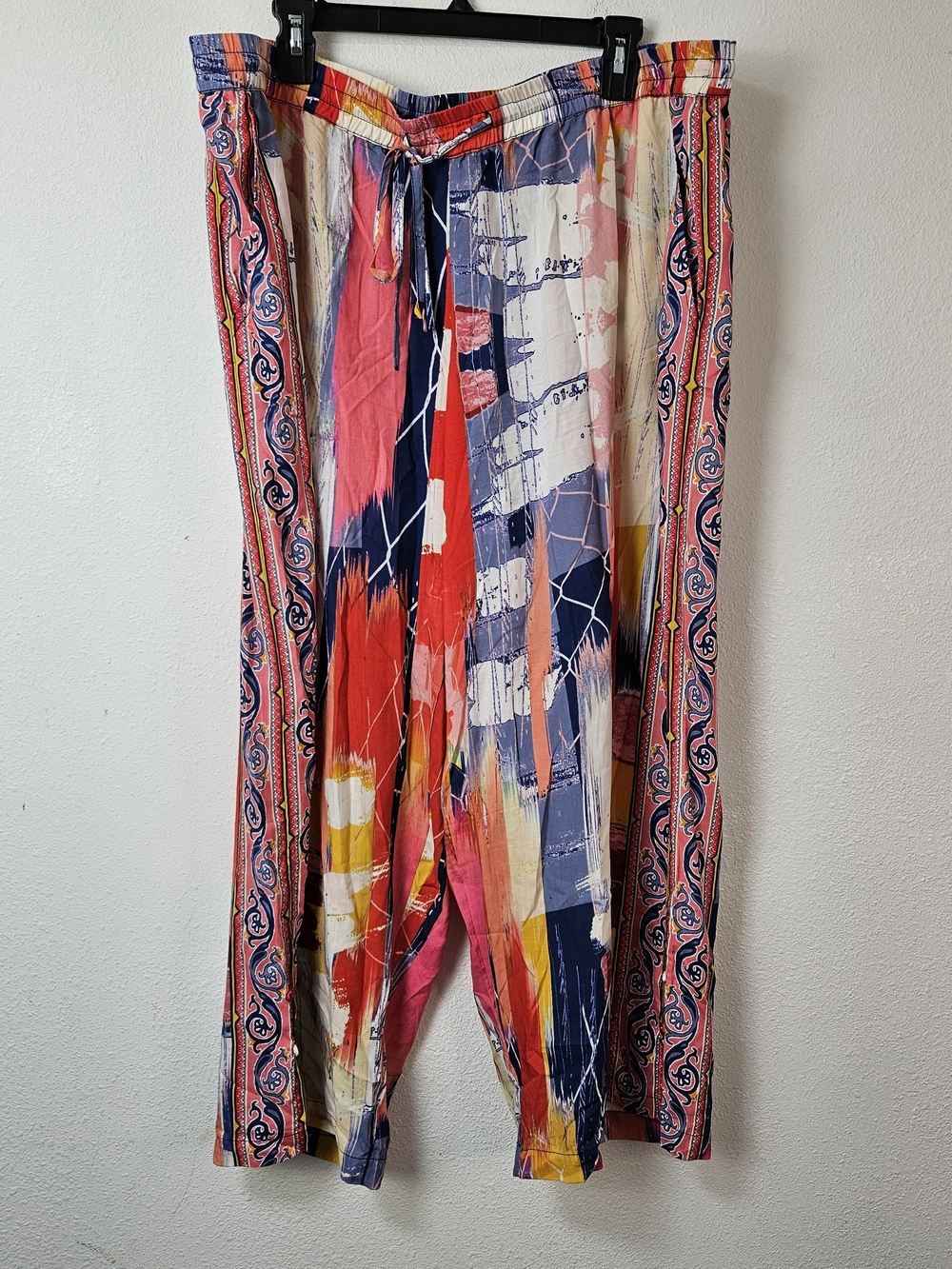 Tolani Multicolor Brushstroke Drawstring Wide Leg Pants Size XLP